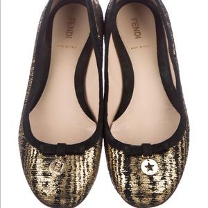 Fendi metallic round toe flats